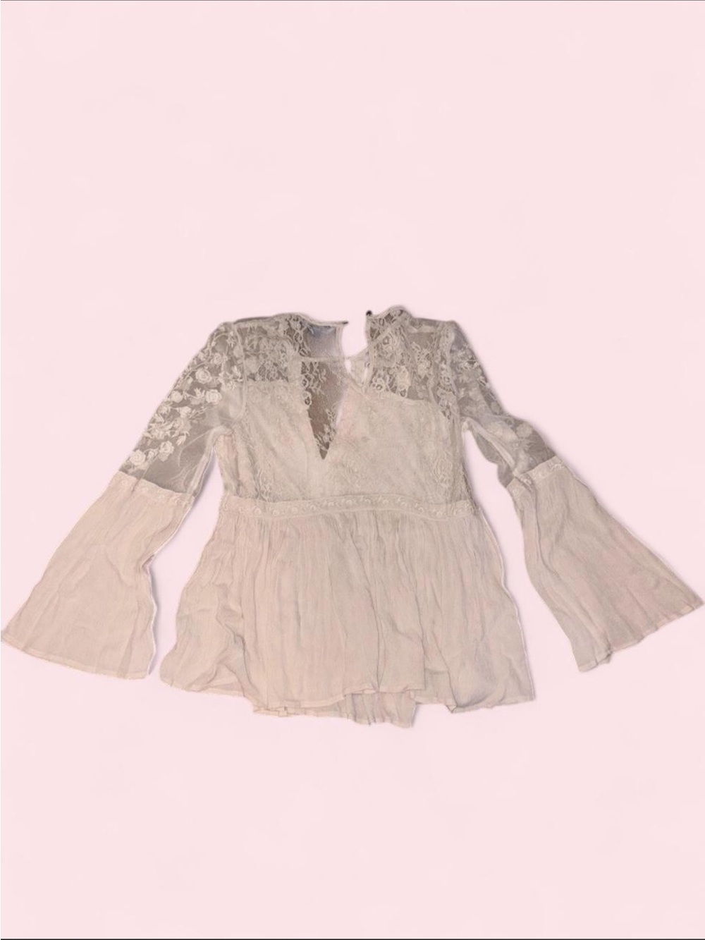 American Eagle Ivory White Lace Bell Sleeve Fairy Cottage Top